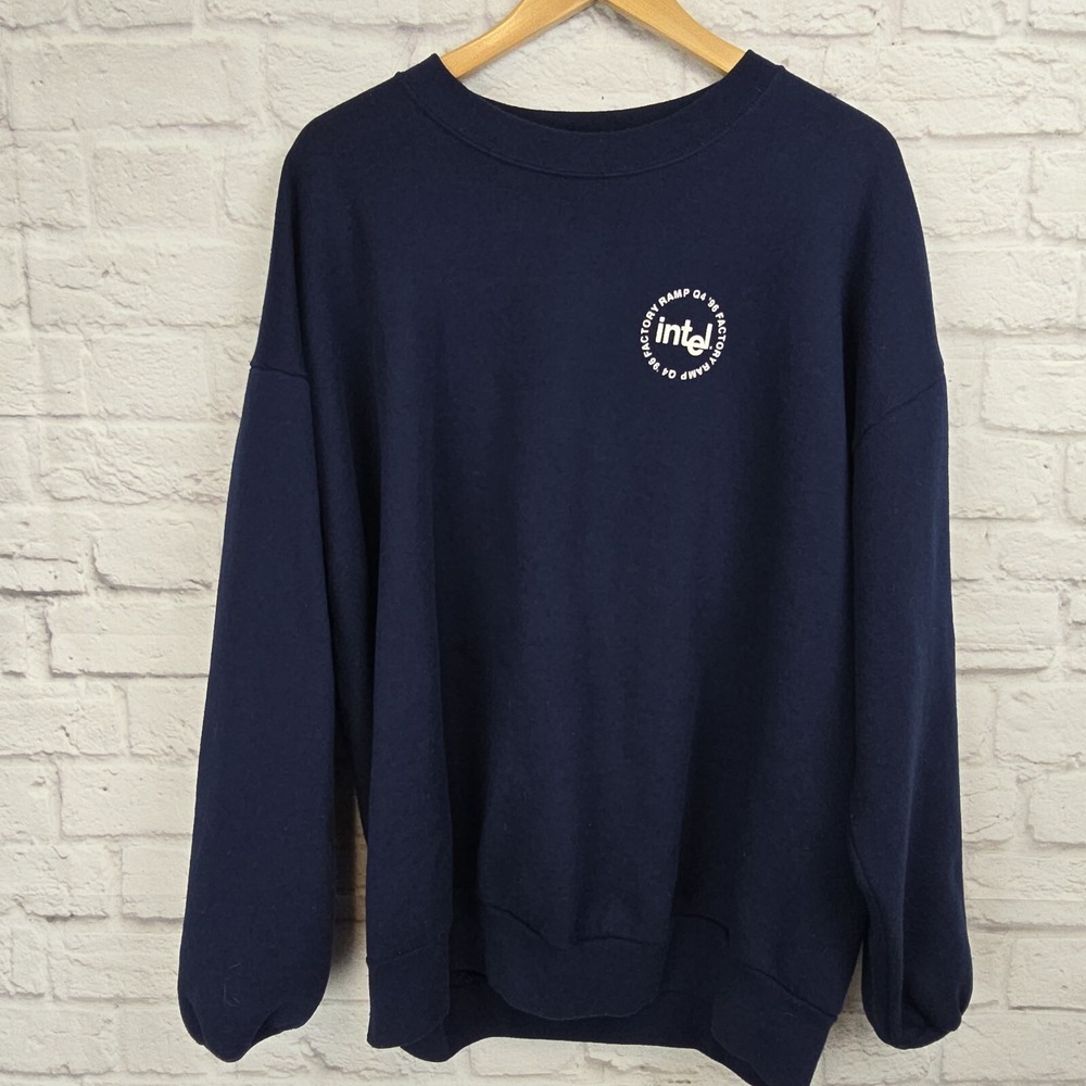 VTG Jerzees XXL Intel Factory Ramp Q4 '96 Crewneck Sweatshirt DTI Rhythm in Blue
